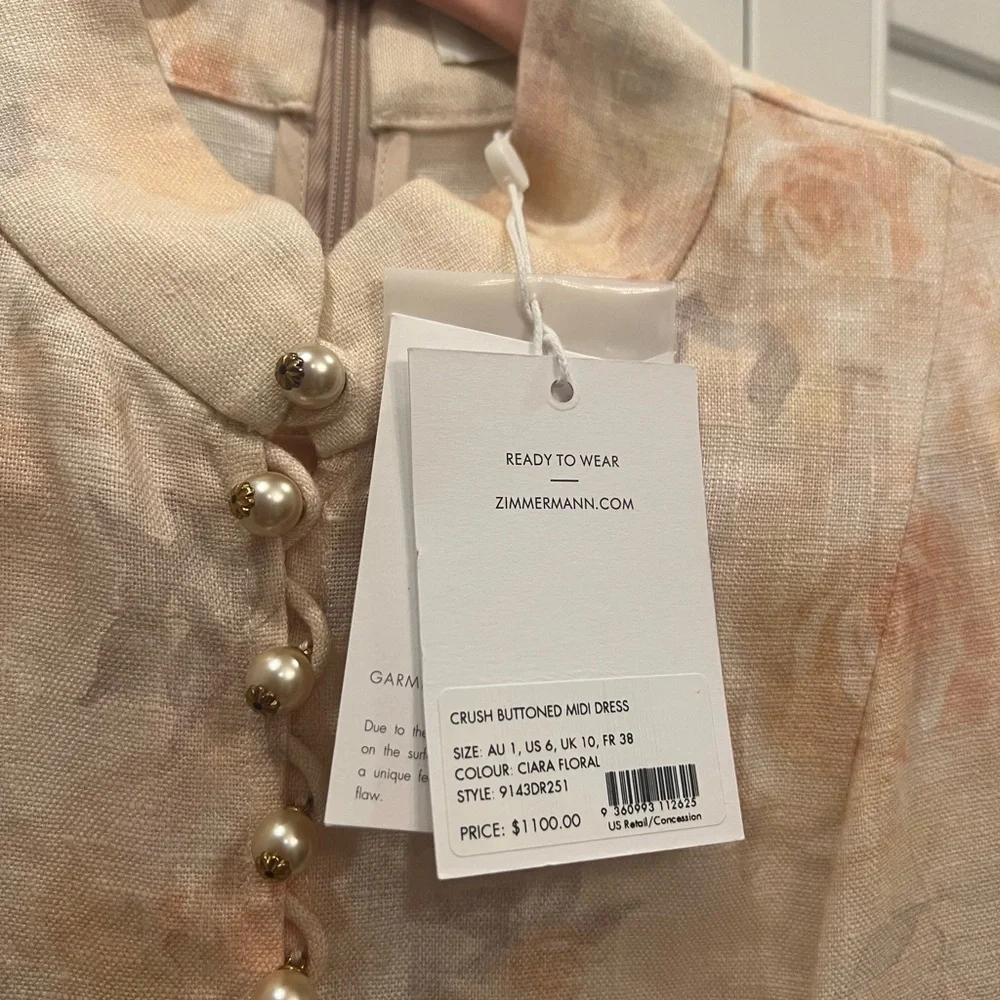 Zimmermann Crush buttoned midi Floral Long Sleeve Dress. Size 1. New with tags - Picture 11 of 13